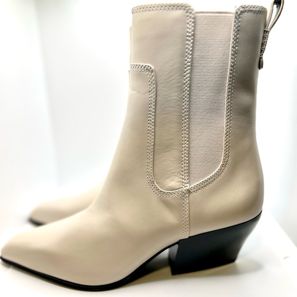 NWT Franco Sarto Anina Womens Leather Heels Mid-Calf Boots Size:7 Color: Chalk - Picture 3 of 10